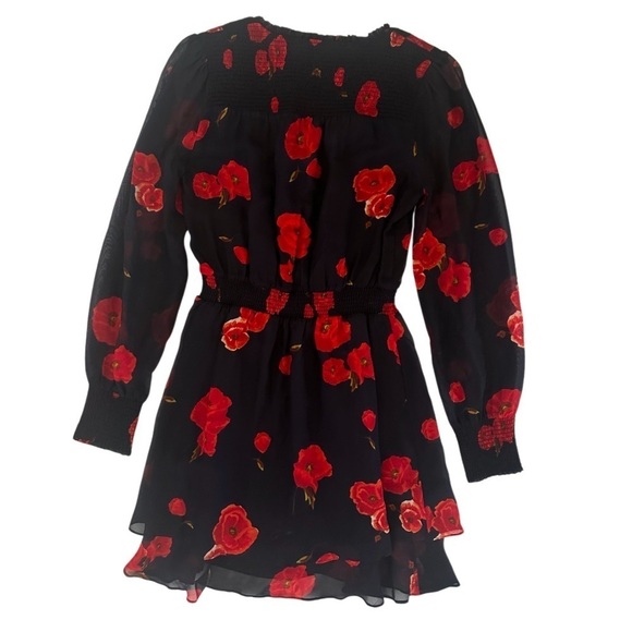 Intermix Kayla Poppy Floral 100% Silk Mini Short Dress, Black/Red, Size 0 - Picture 8 of 16